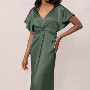 Revelry Deep Olive "Gwen" Satin Dress
